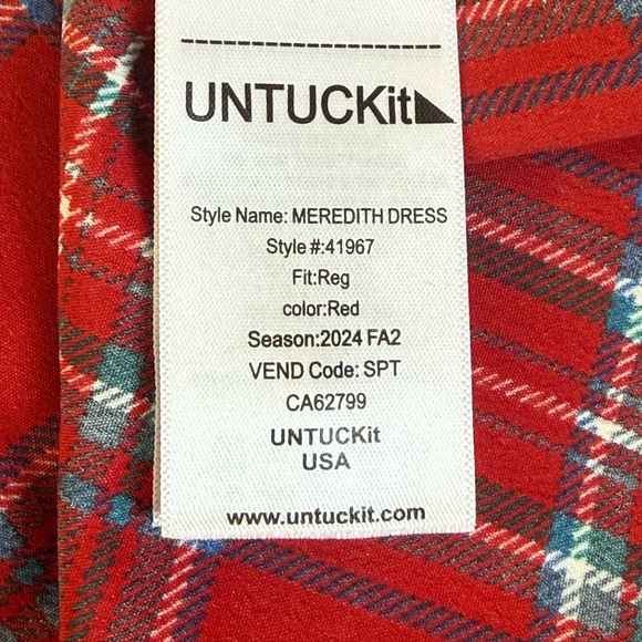 Untuckit Meredith Classic Red Tartan Midi Dress – Long Sleeve & Flowy Size Small - Picture 5 of 16